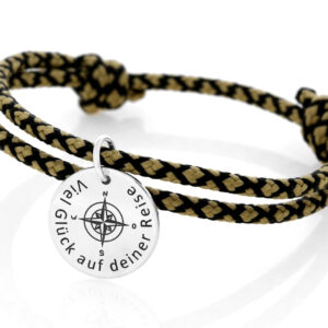 Segelseil 3mm schwarz ocker Armband zum verstellen Gravur Anhänger 925 Sterling Silber