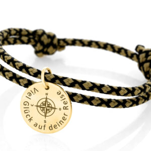 Damen Herren Armband Segelseil 3mm bicolor Gravur Anhänger vergoldet