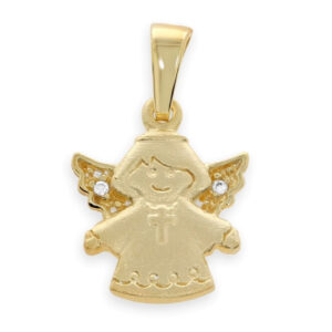 Engelanhänger mit ZIrkonia vergoldet Schutzengel mit Kreuzmotiv