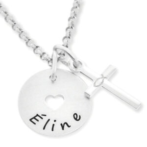 NAMENSKETTE MIT KREUZ ANHÄNGER TAUFKETTE GRAVUR ICHTHYS TAUFE SCHMUCK 925 SILBER